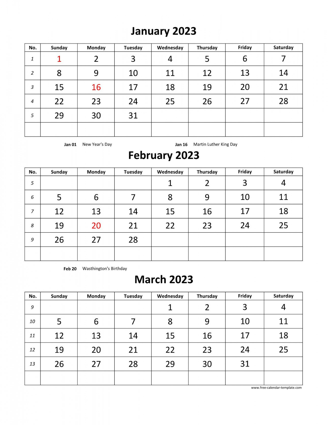 Free Monthly Calendar ,  months per page (vertical)  Free
