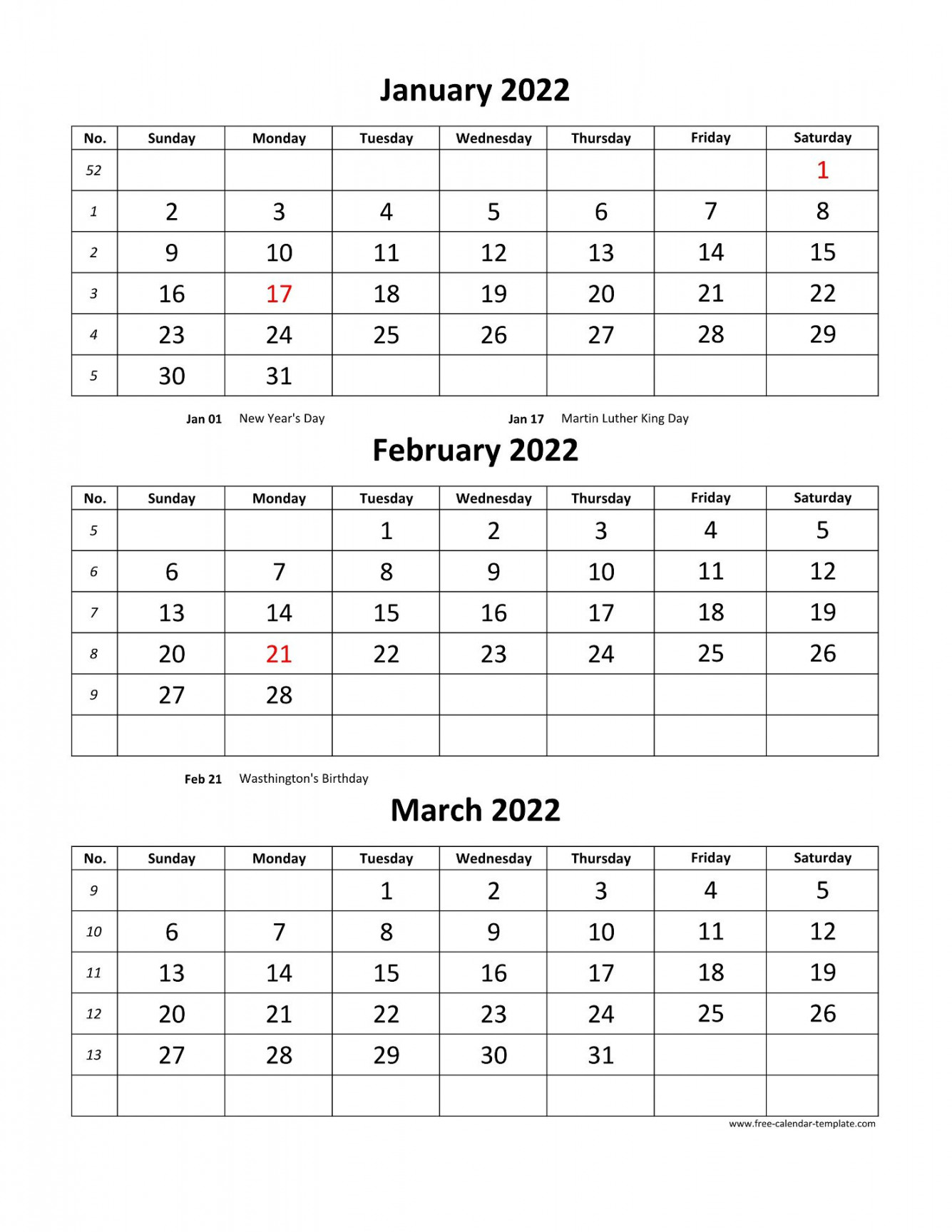 Free Monthly Calendar ,  months per page (vertical)  Free