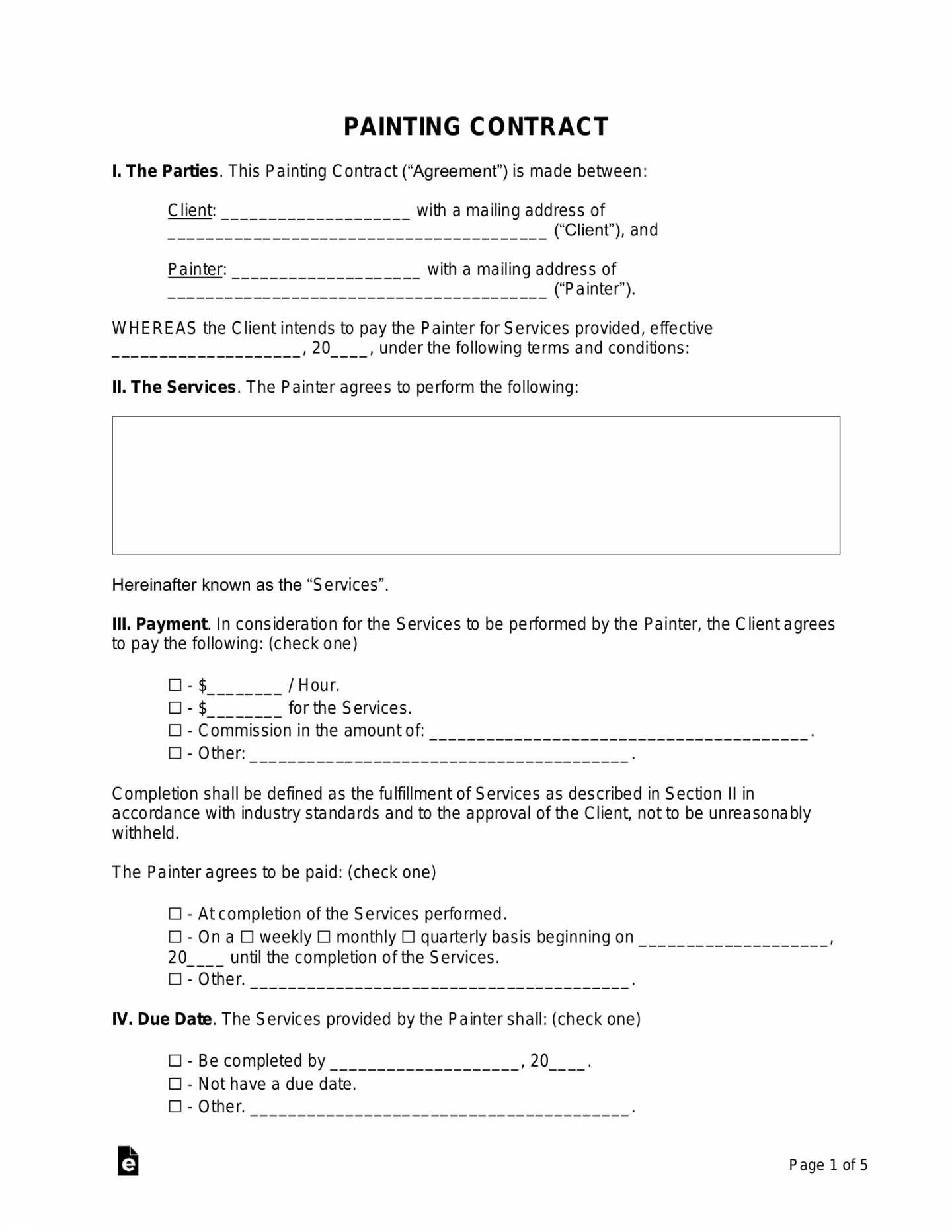 Free Painting Contract Template - PDF  Word – eForms