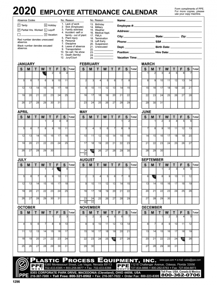 Free printable  employee attendance calendar pdf: Fill out