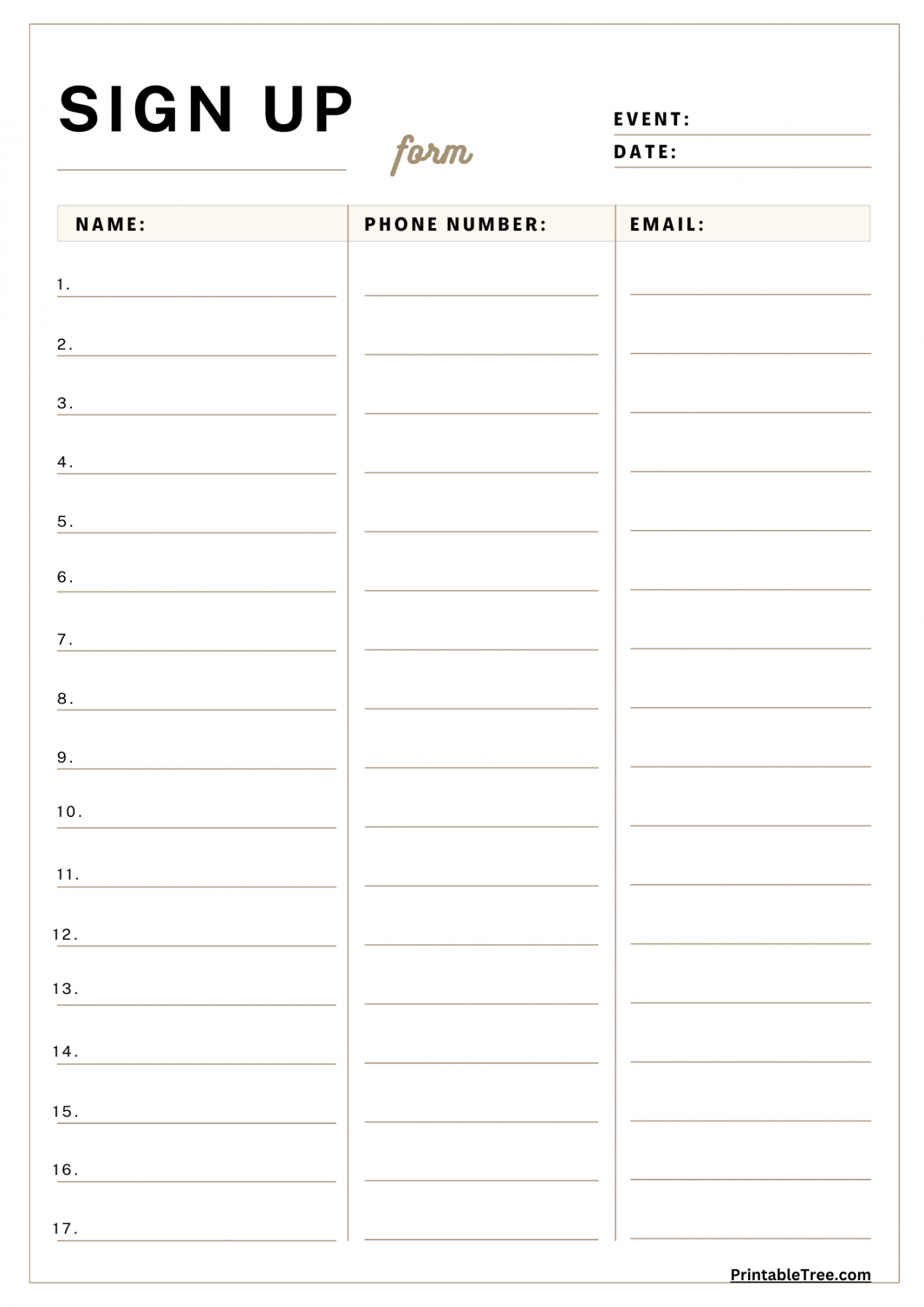 Free Printable Sign-up and Sign-in Sheet PDF Templates