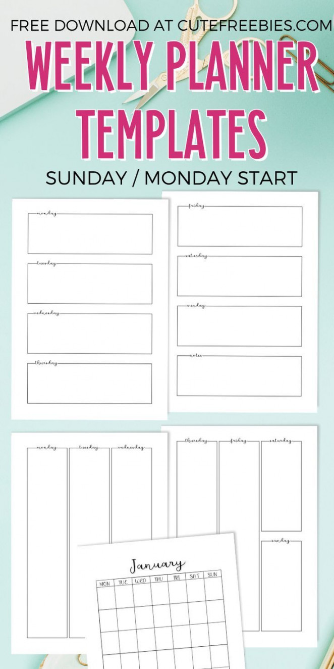 Free Printable Weekly Planner Template PDF - Cute Freebies For You
