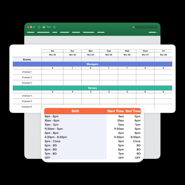 Free Restaurant Schedule Excel Template  shifts  shifts