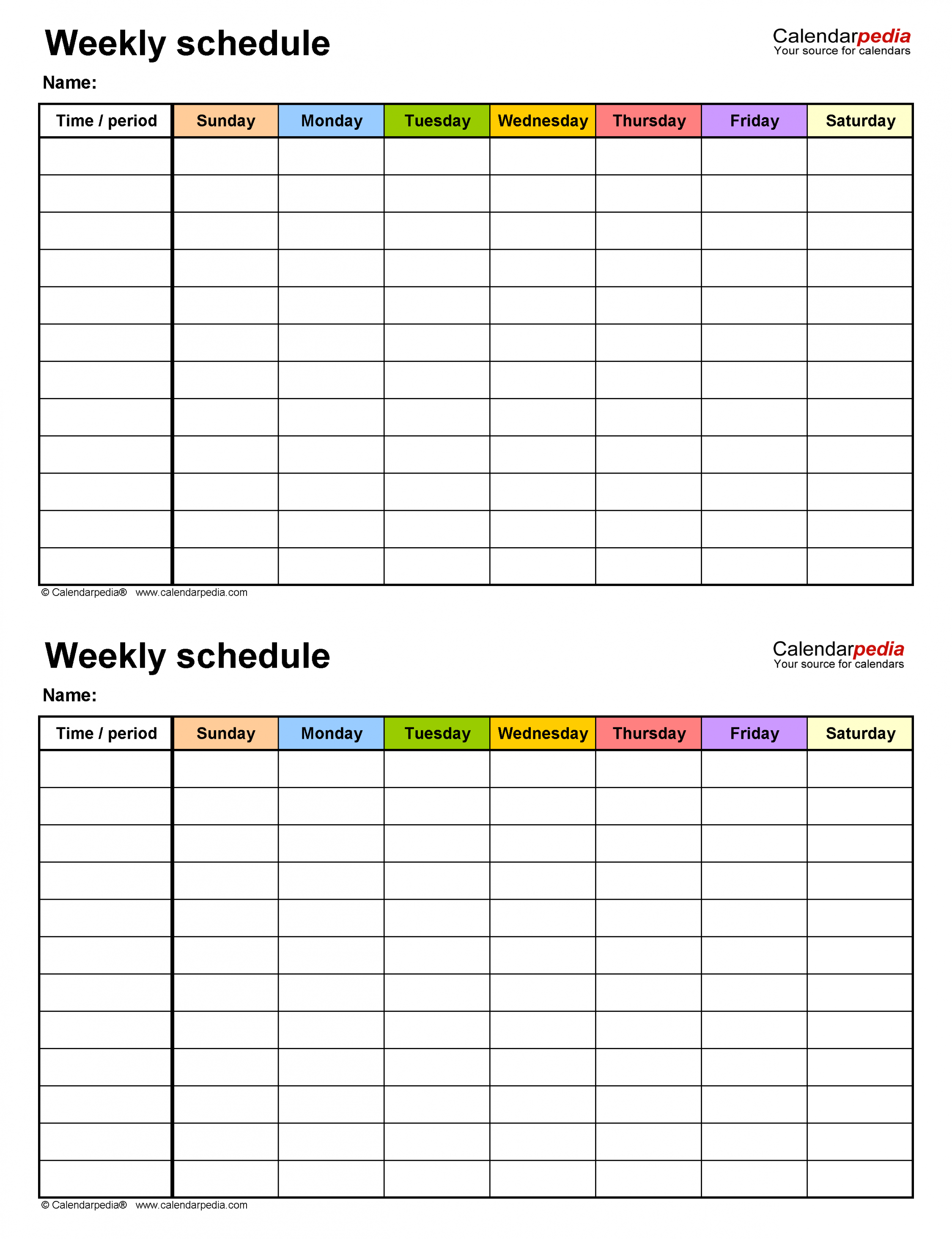 Free Weekly Schedules for Excel -  Templates