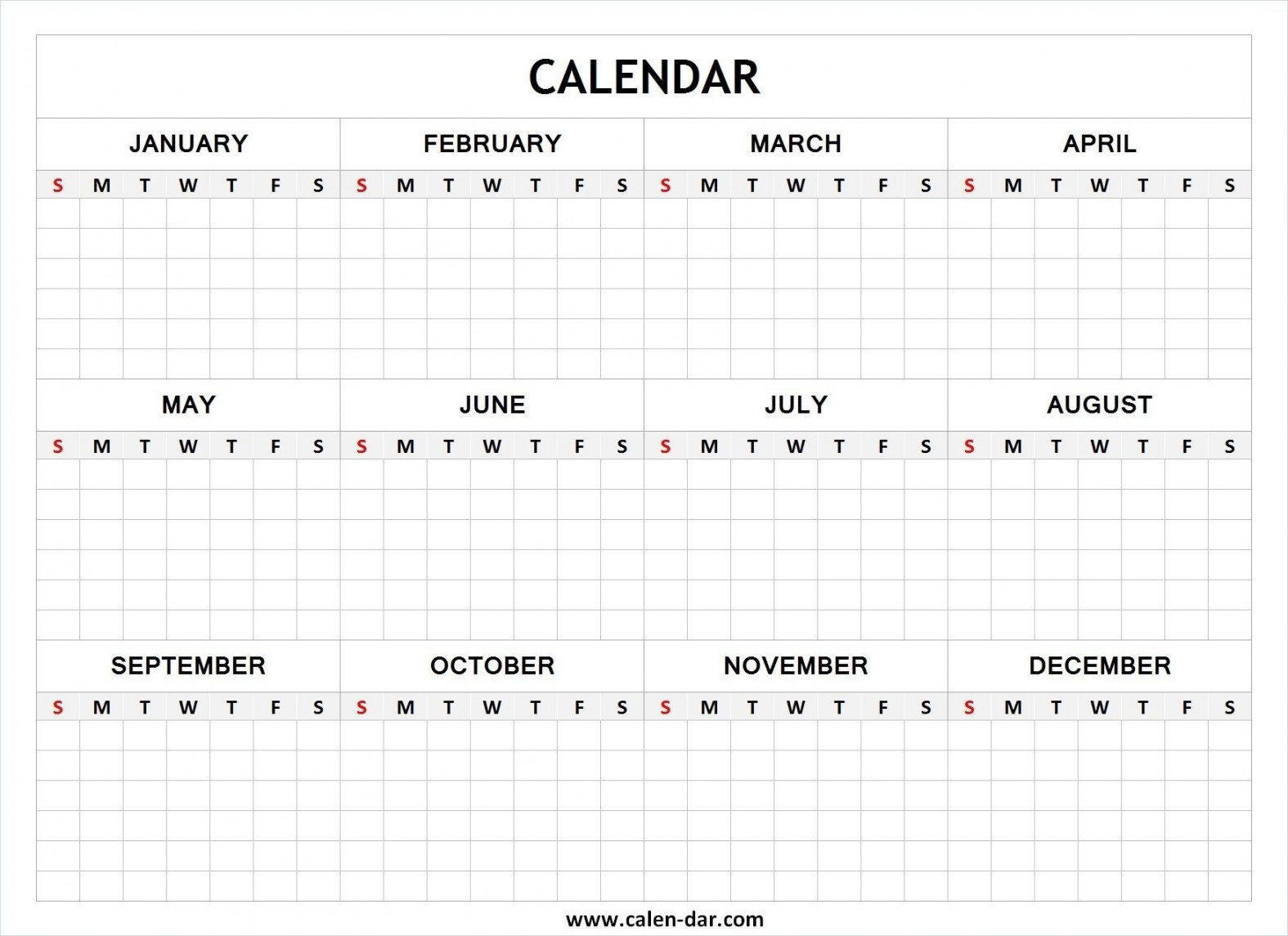 Free Yearly Calendar Template  Calendar template, Blank calendar