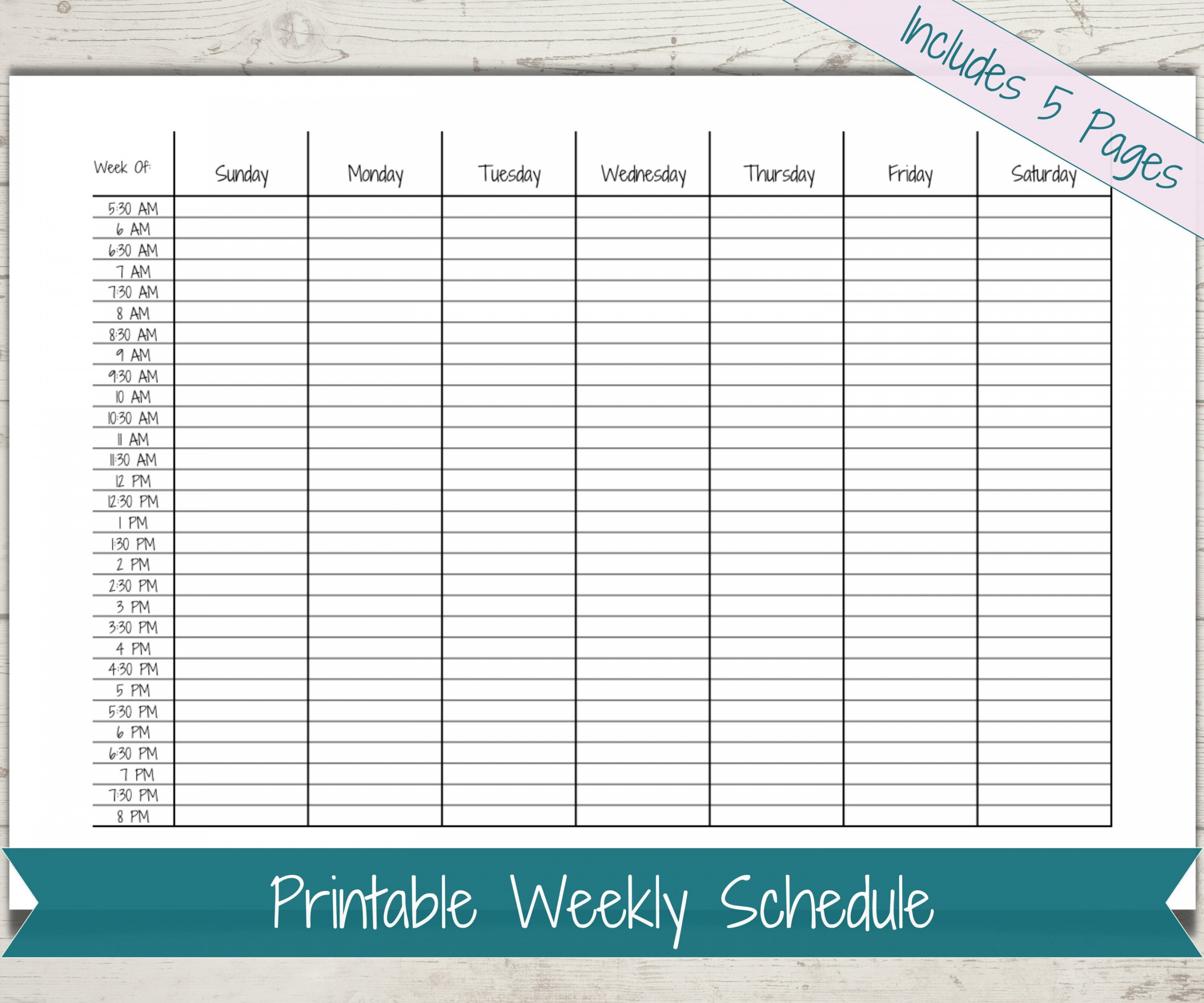 Half-hour Weekly Schedule Chart Printable Schedule Template - Etsy