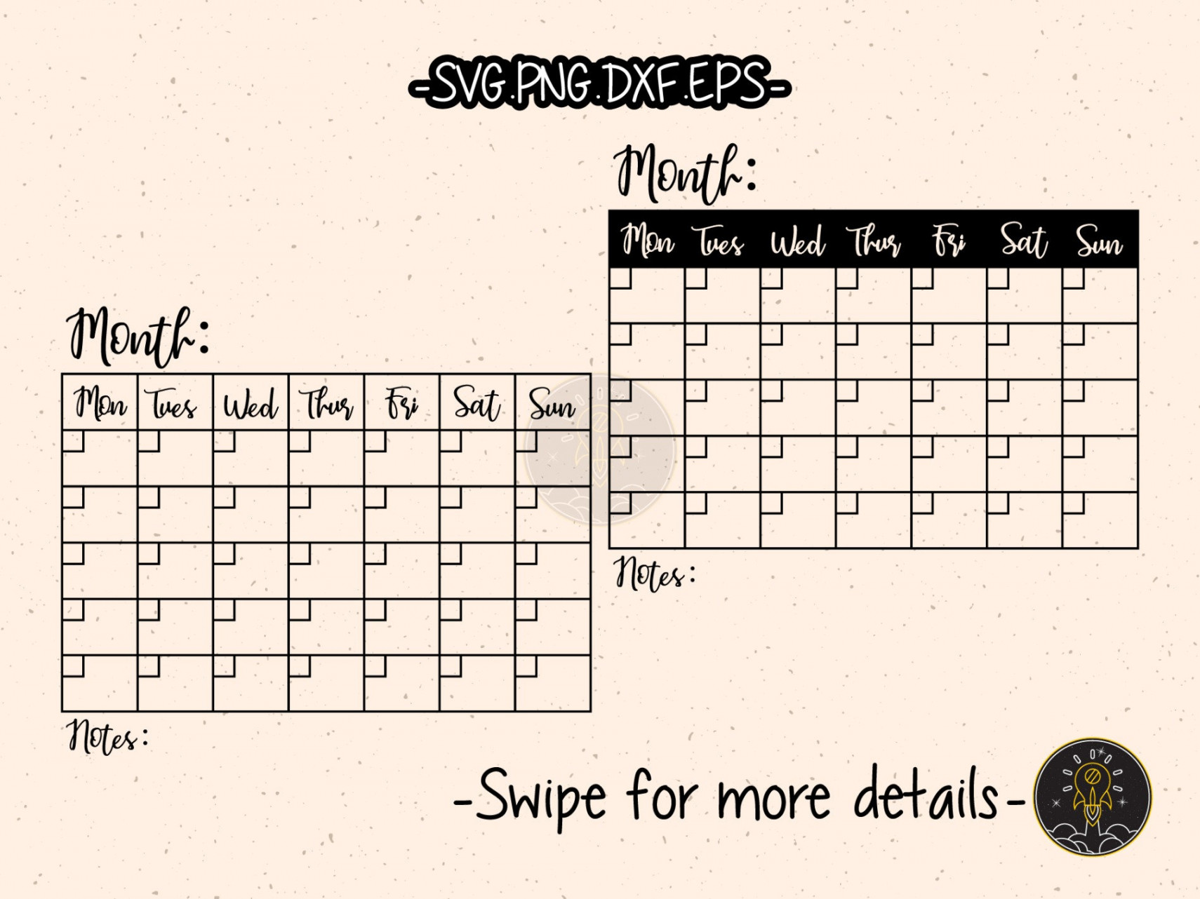Hand Drawn Rustic Monthly Reusable Calendar SVG Cricut Cut - Etsy