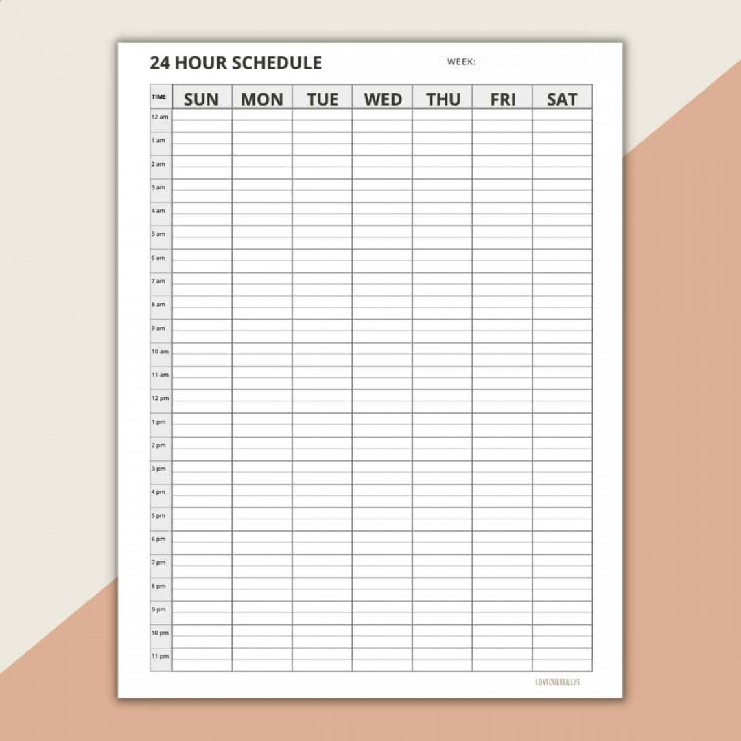 Hour Daily Schedule Template -  Page Layout (Printable