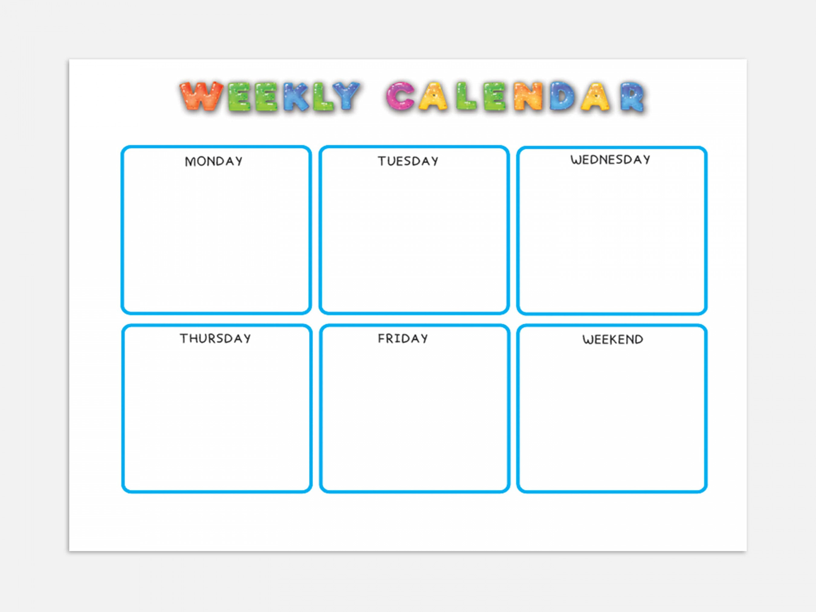 Kids Weekly Calendar Cute Colorful Printable Children