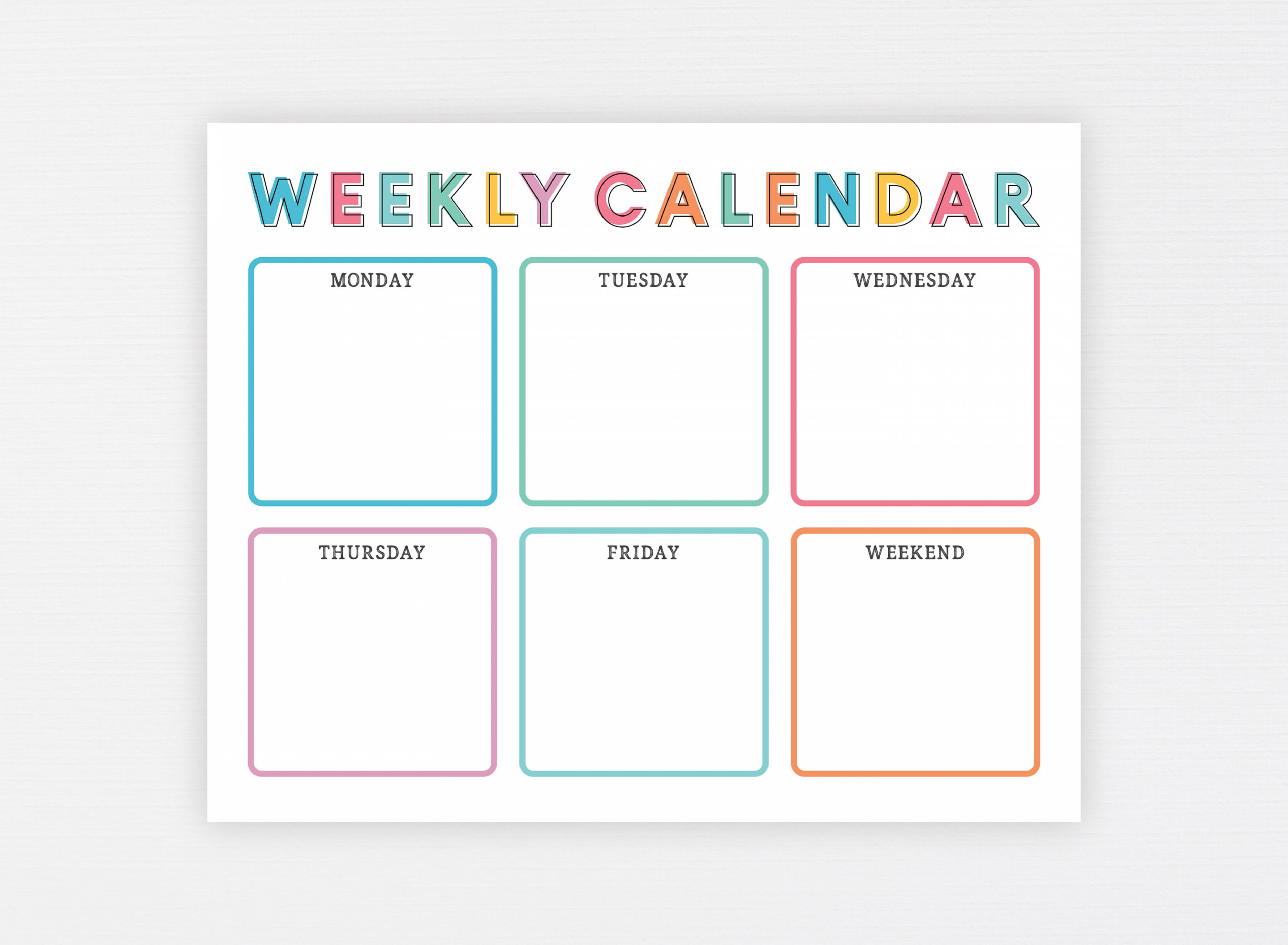 Kids Weekly Calendar Cute Colorful Printable Children