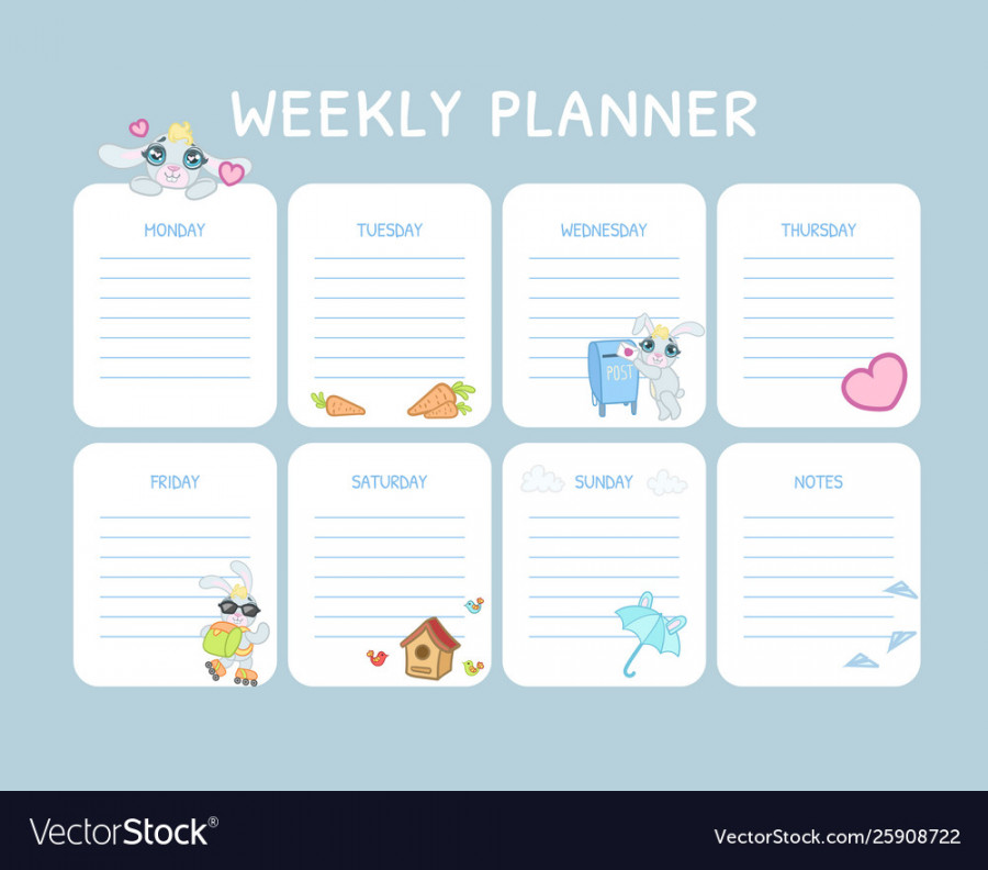 Kids weekly planner calendar daily light blue Vector Image