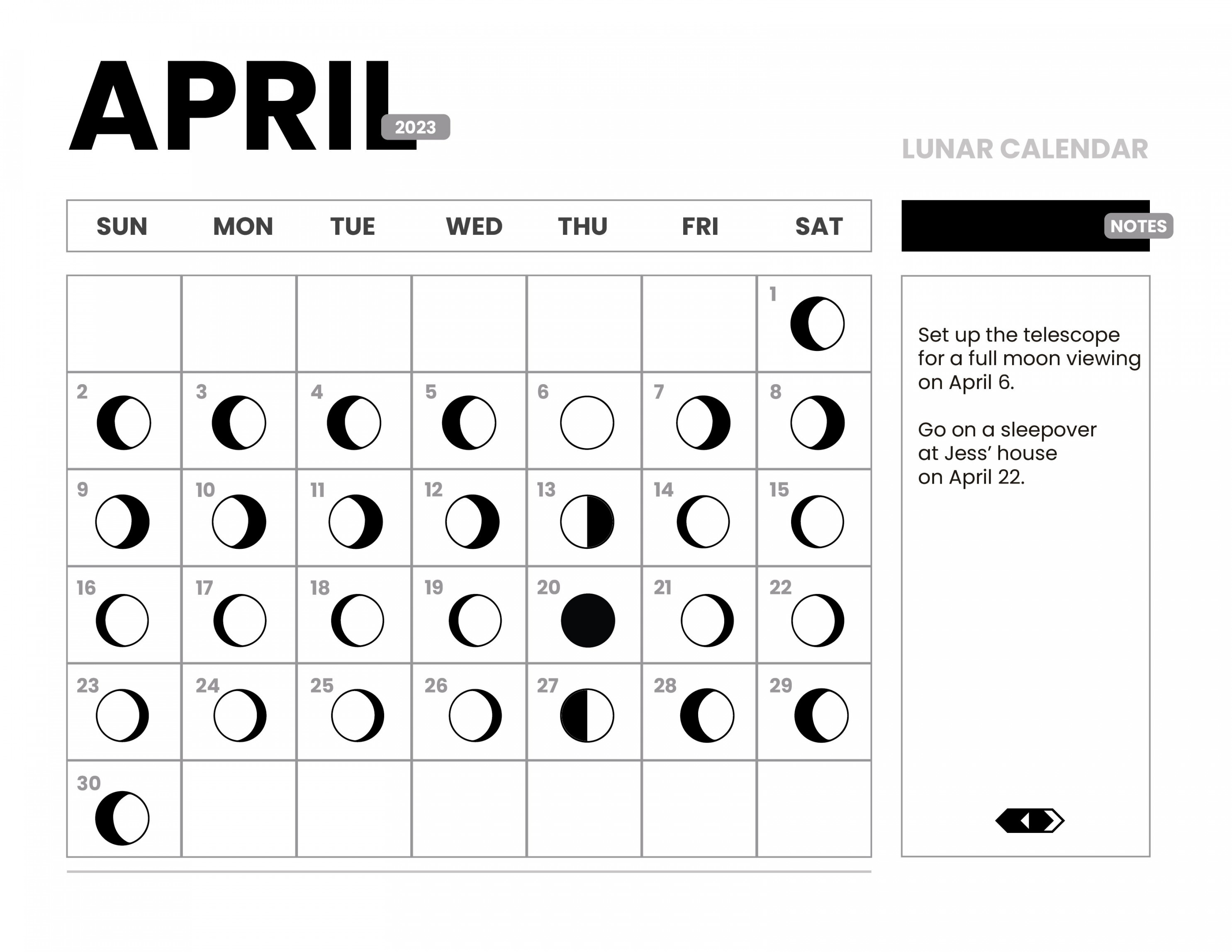 Lunar Calendar April  - Download in Word, Google Docs