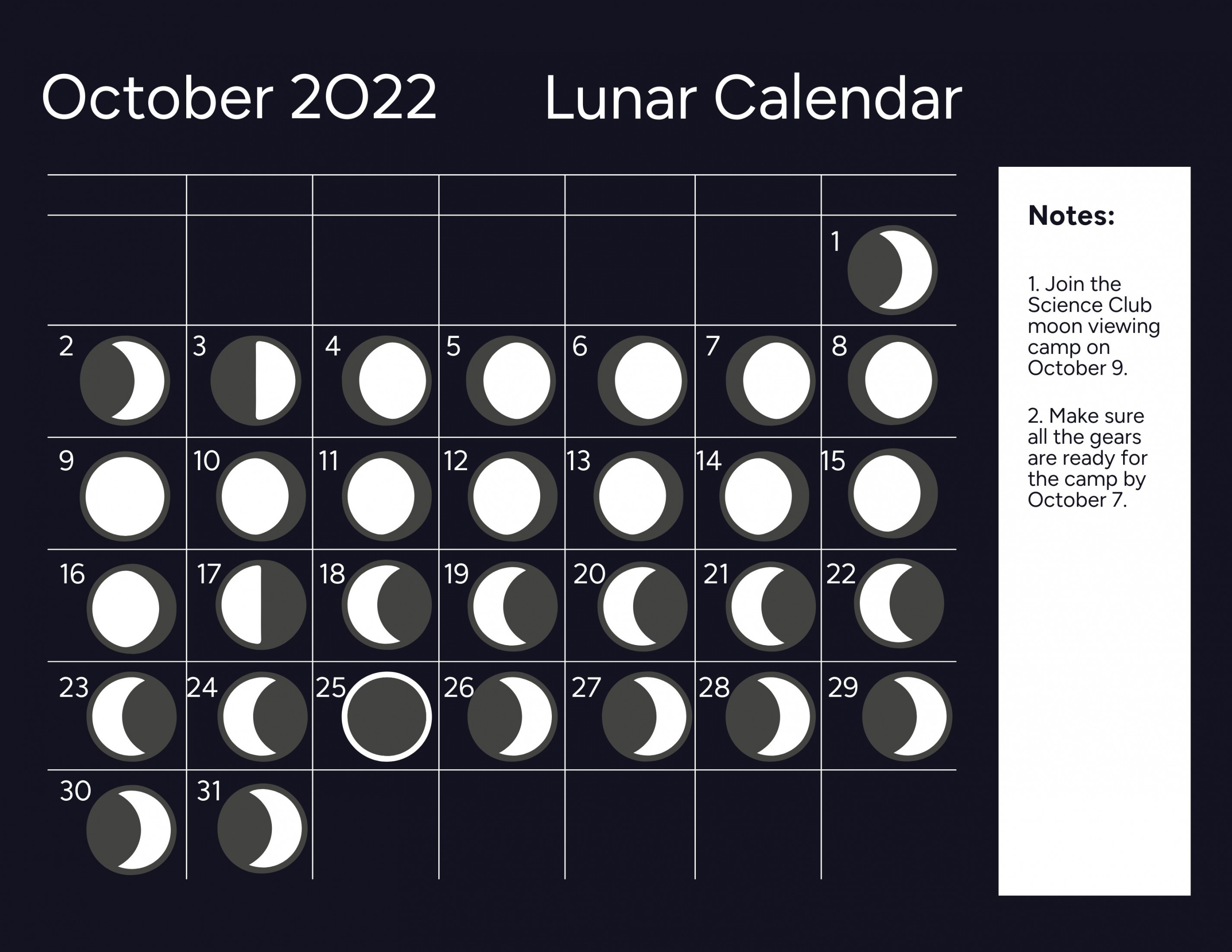 Lunar Calendar October  - Download in Word, Illustrator, PSD