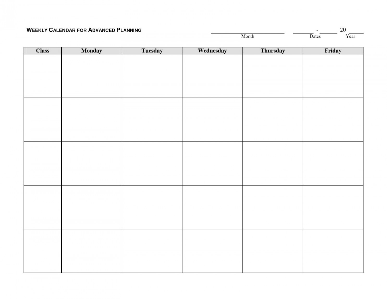 Monday Through Friday Blank Schedule Print Out  Weekly calendar