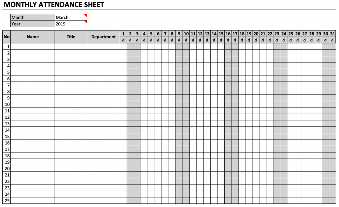 Monthly Attendance Sheet Chart  Attendance sheet, Monthly