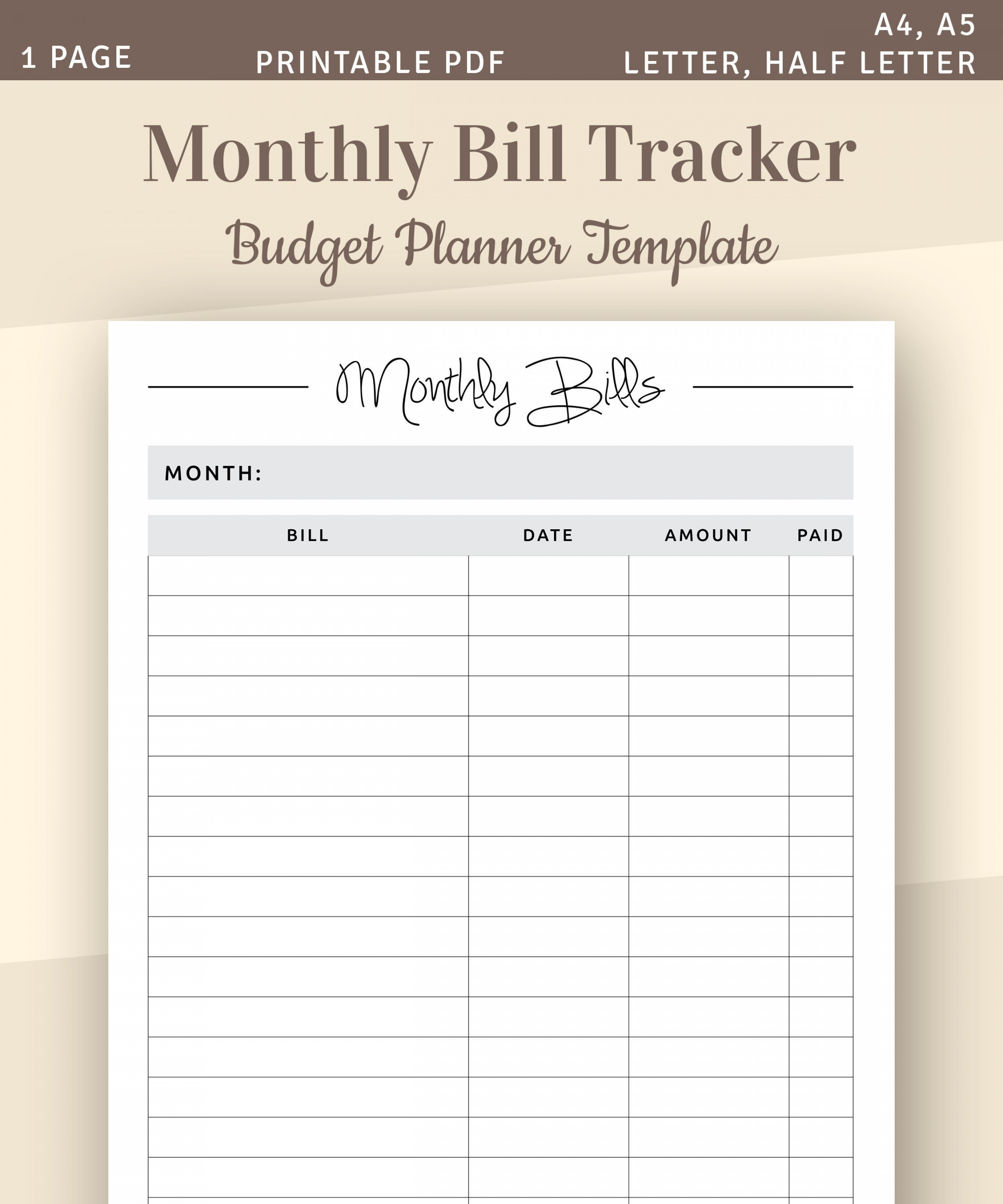 Monthly Bill Tracker Bill Planner Bill Payment Tracker - Etsy