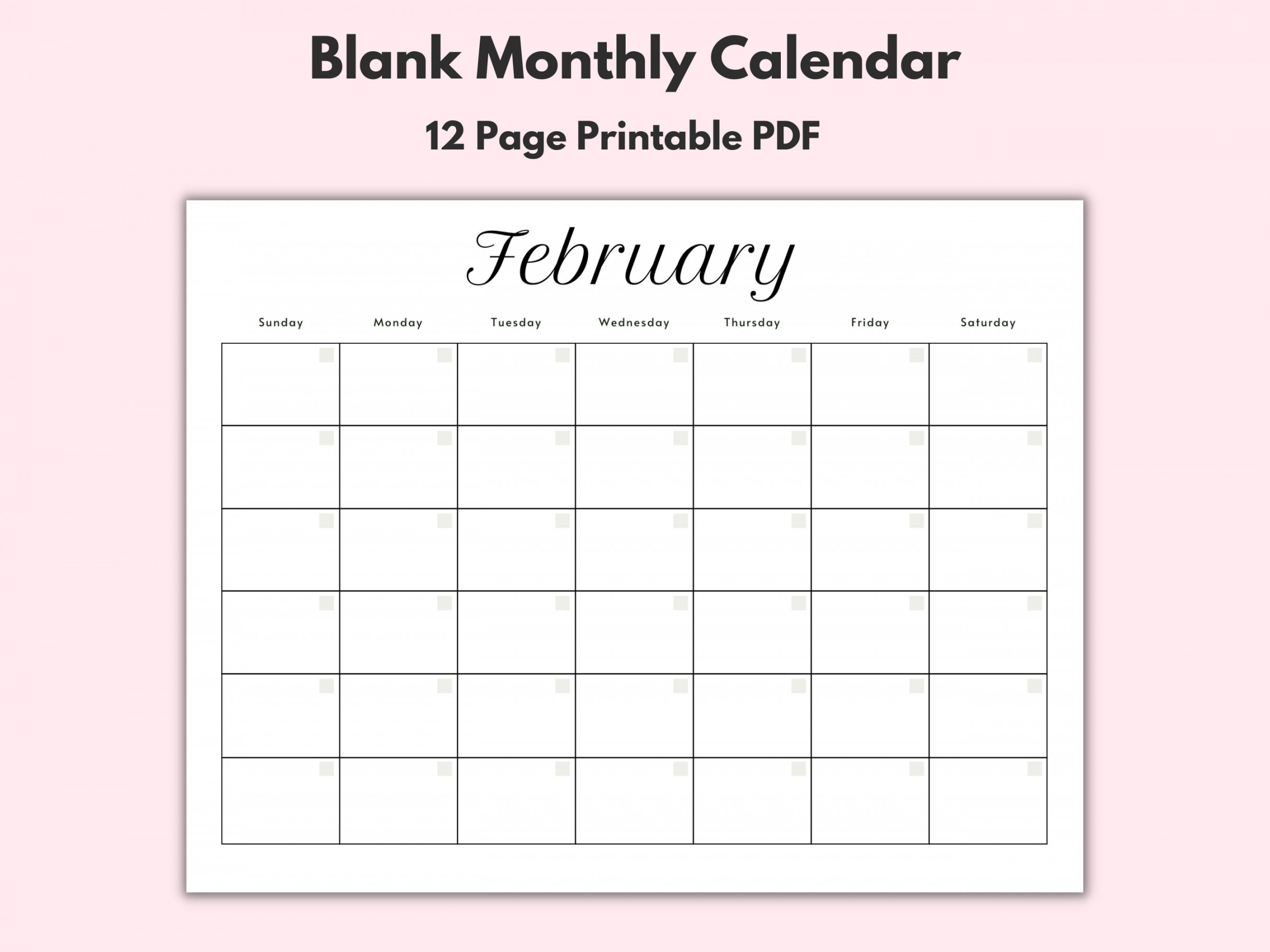 Monthly Blank Calendar Printable Calendar Template - Etsy Israel