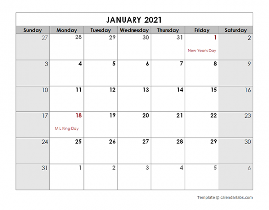 Monthly Calendar with US Holidays - Free Printable Templates