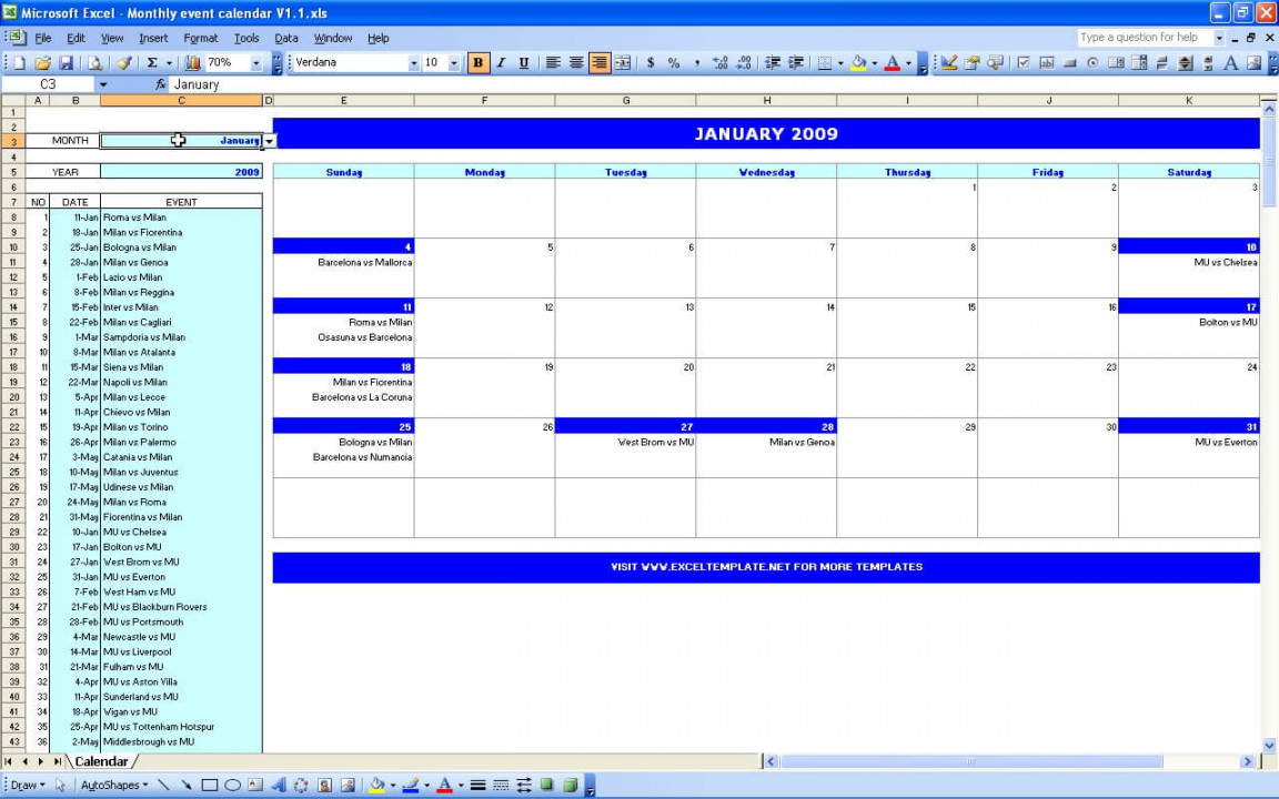 Monthly Event Calendar » The Spreadsheet Page