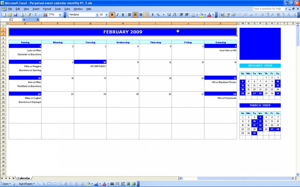 Monthly Event Calendar » The Spreadsheet Page