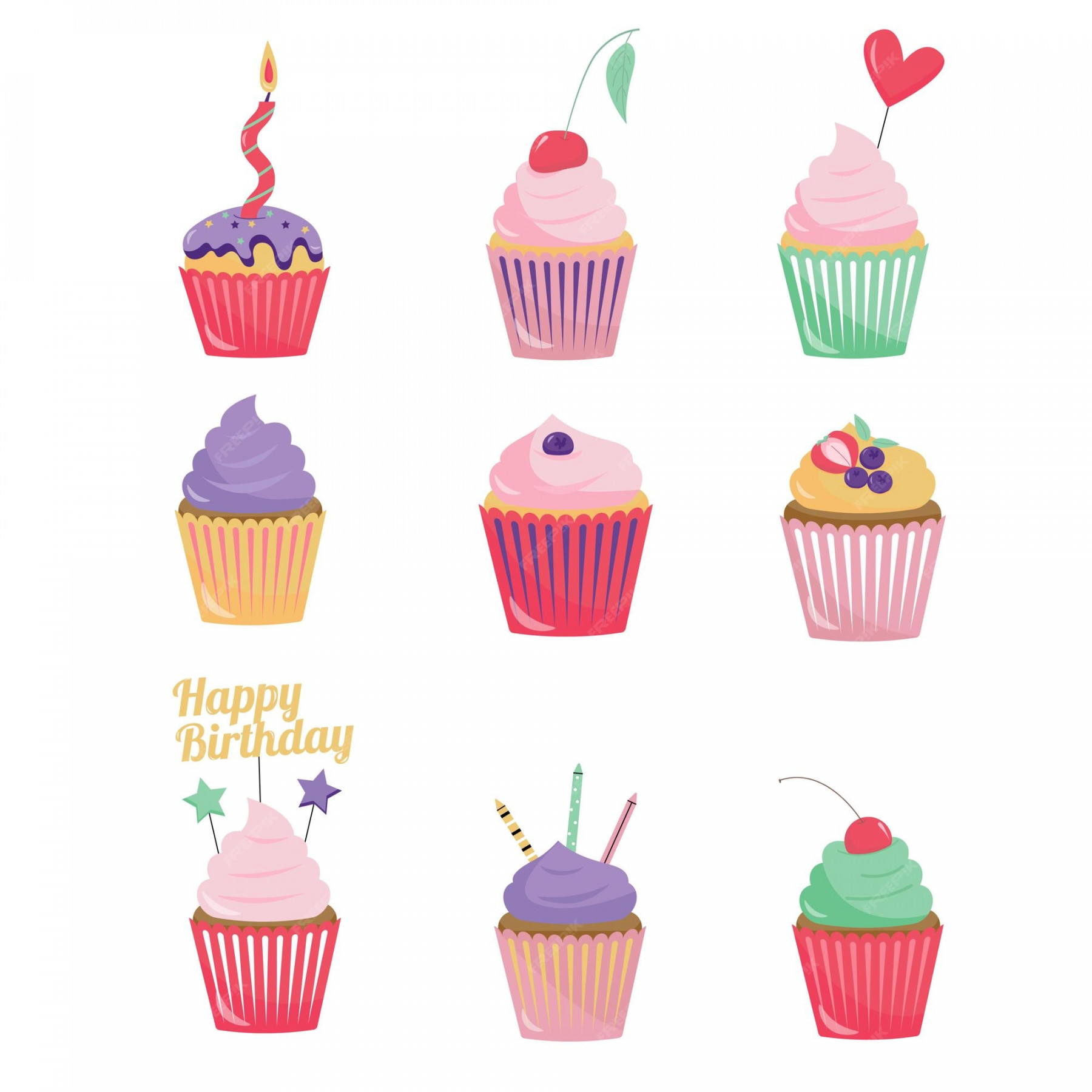 Premium Vector  A set of colorful holiday cupcakes