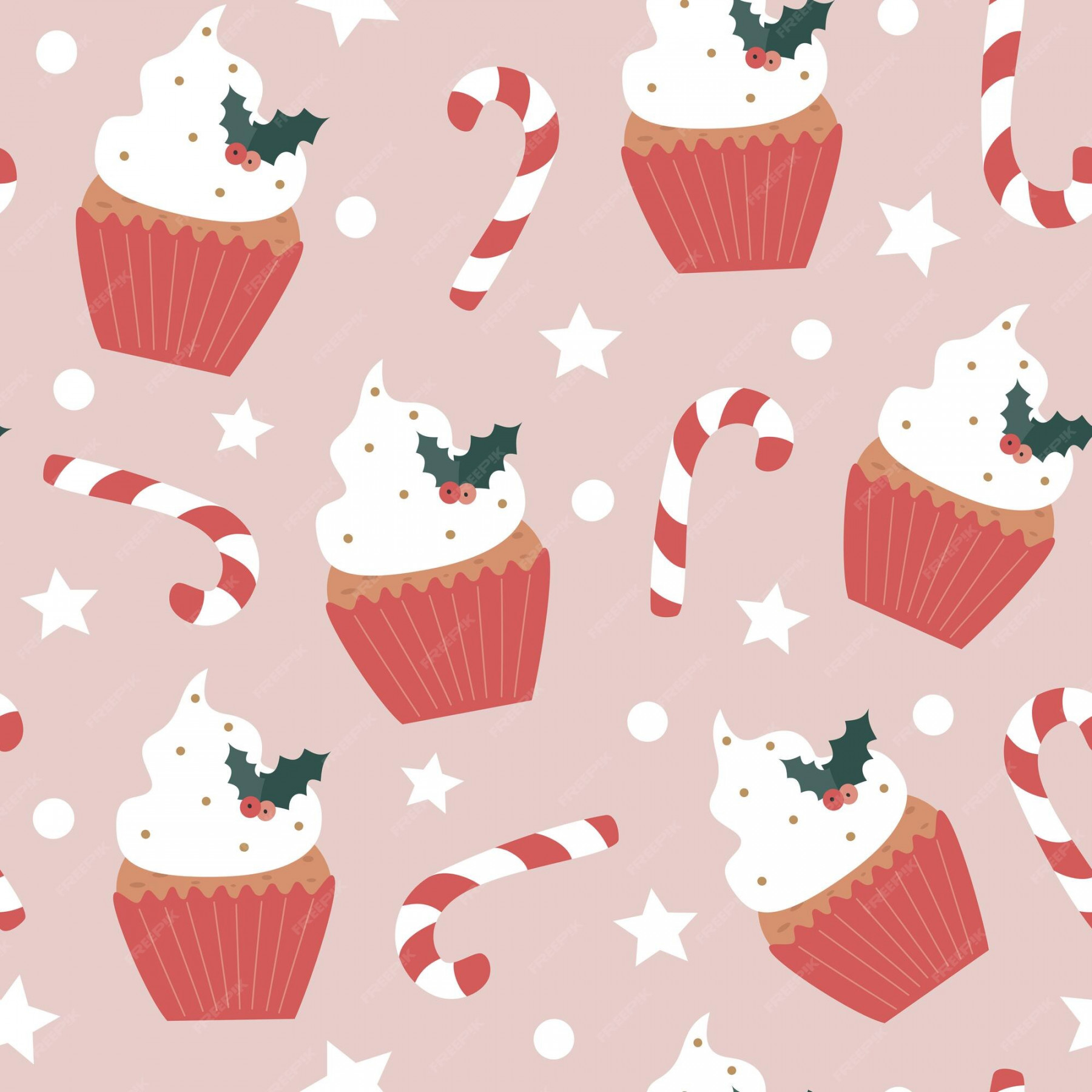 Premium Vector  Holidays seamless pattern with christmas cupcakes