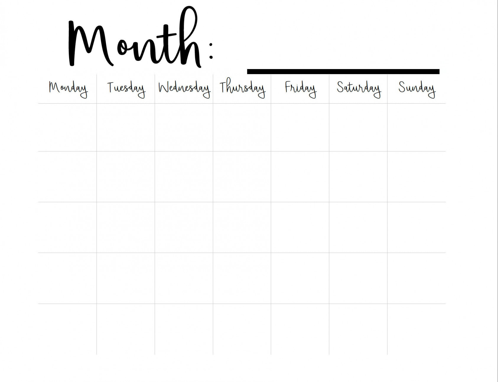 Printable Blank Monthly Calendar monday Start A .x