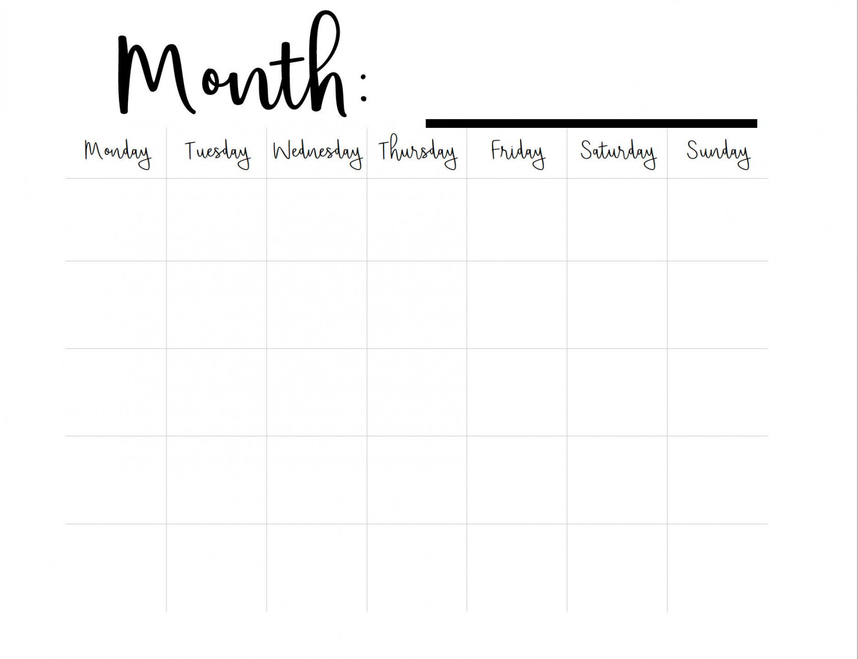Printable Blank Monthly Calendar (Monday Start) A .x.
