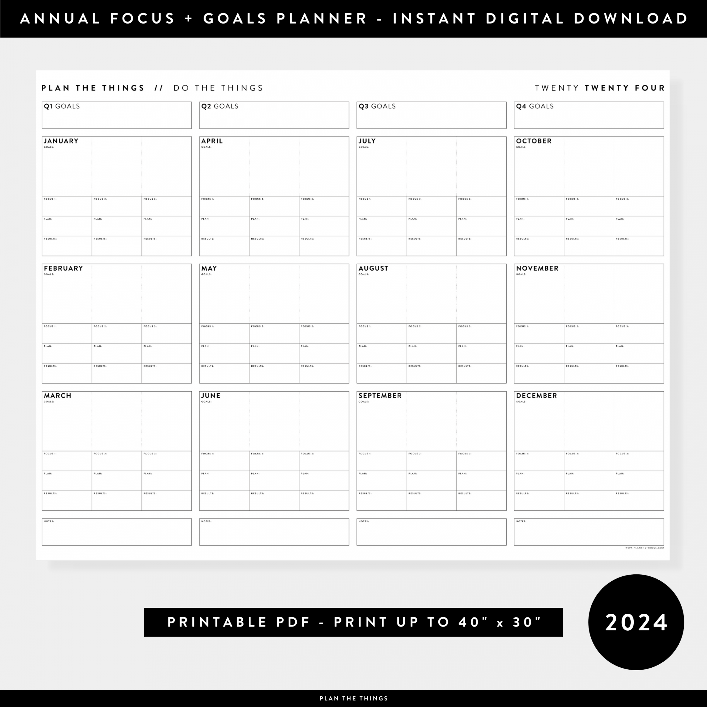 PRINTABLE  FOCUS AND GOALS ANNUAL WALL PLANNER - INSTANT