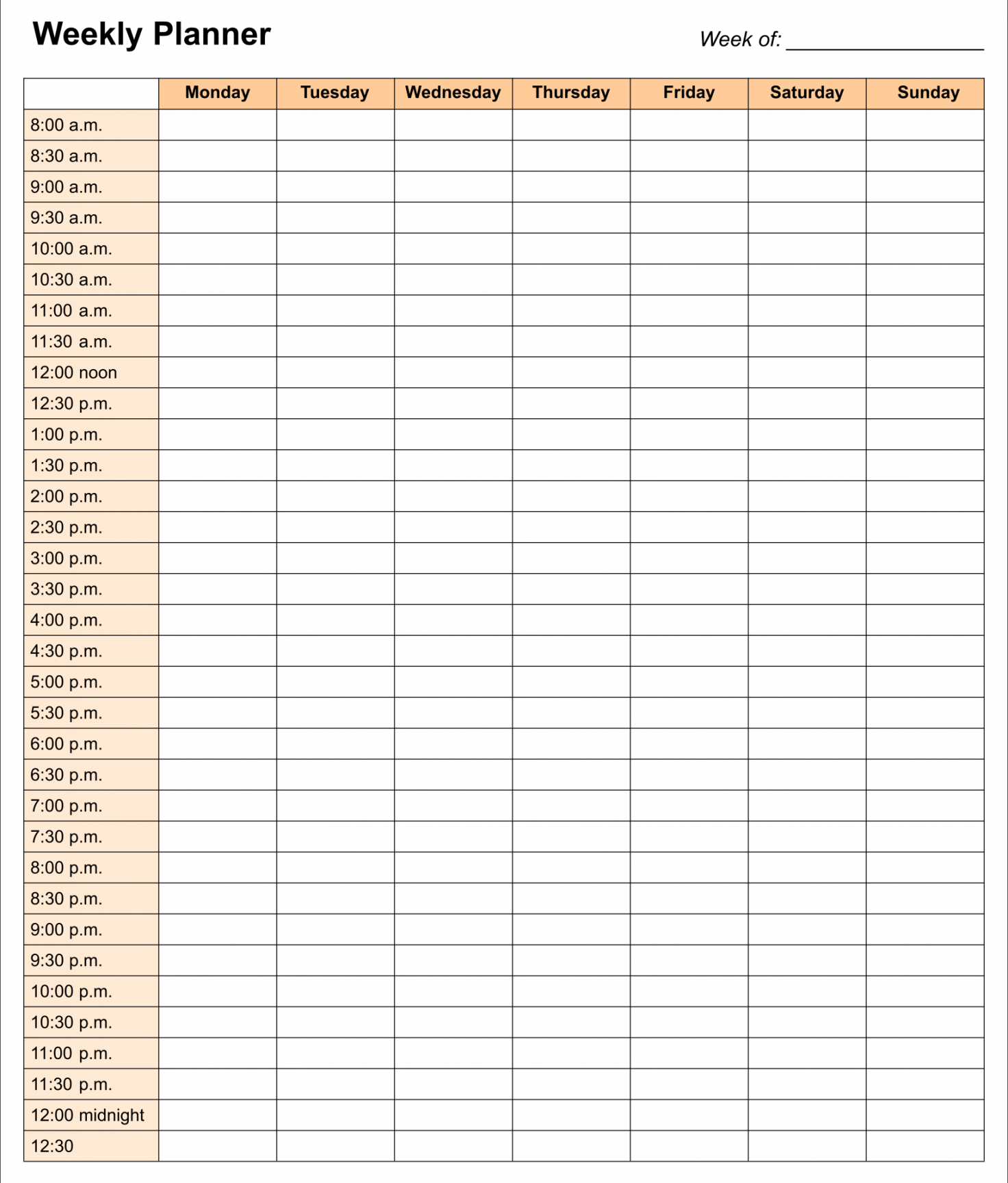 Printable  Hour Weekly Schedule Template - Printable Templates Free