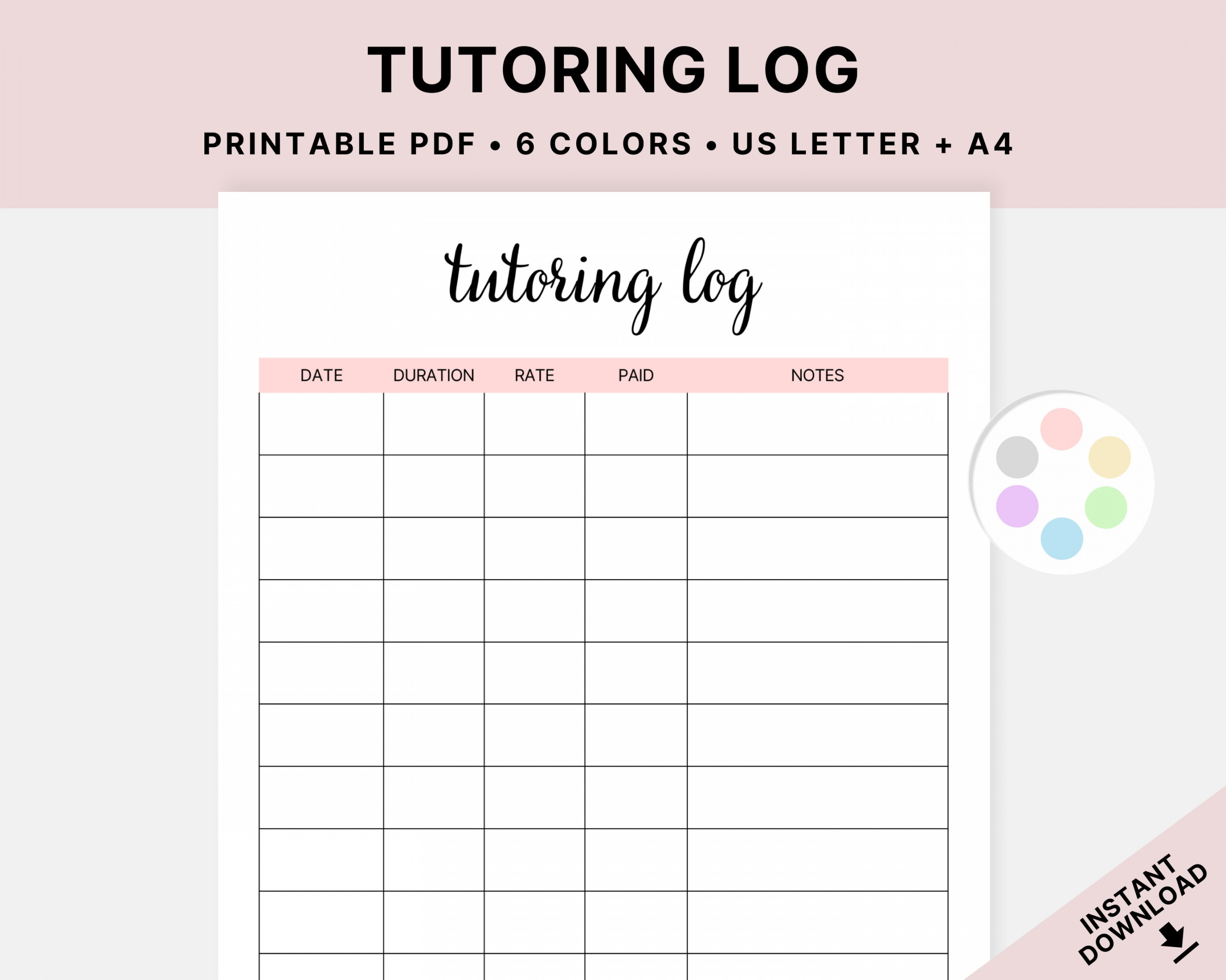 Printable Tutoring Log Basic Tutoring Tracking Sheet Income