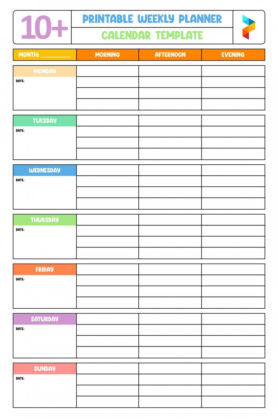 Printable Weekly Planner Calendar Template in   Weekly