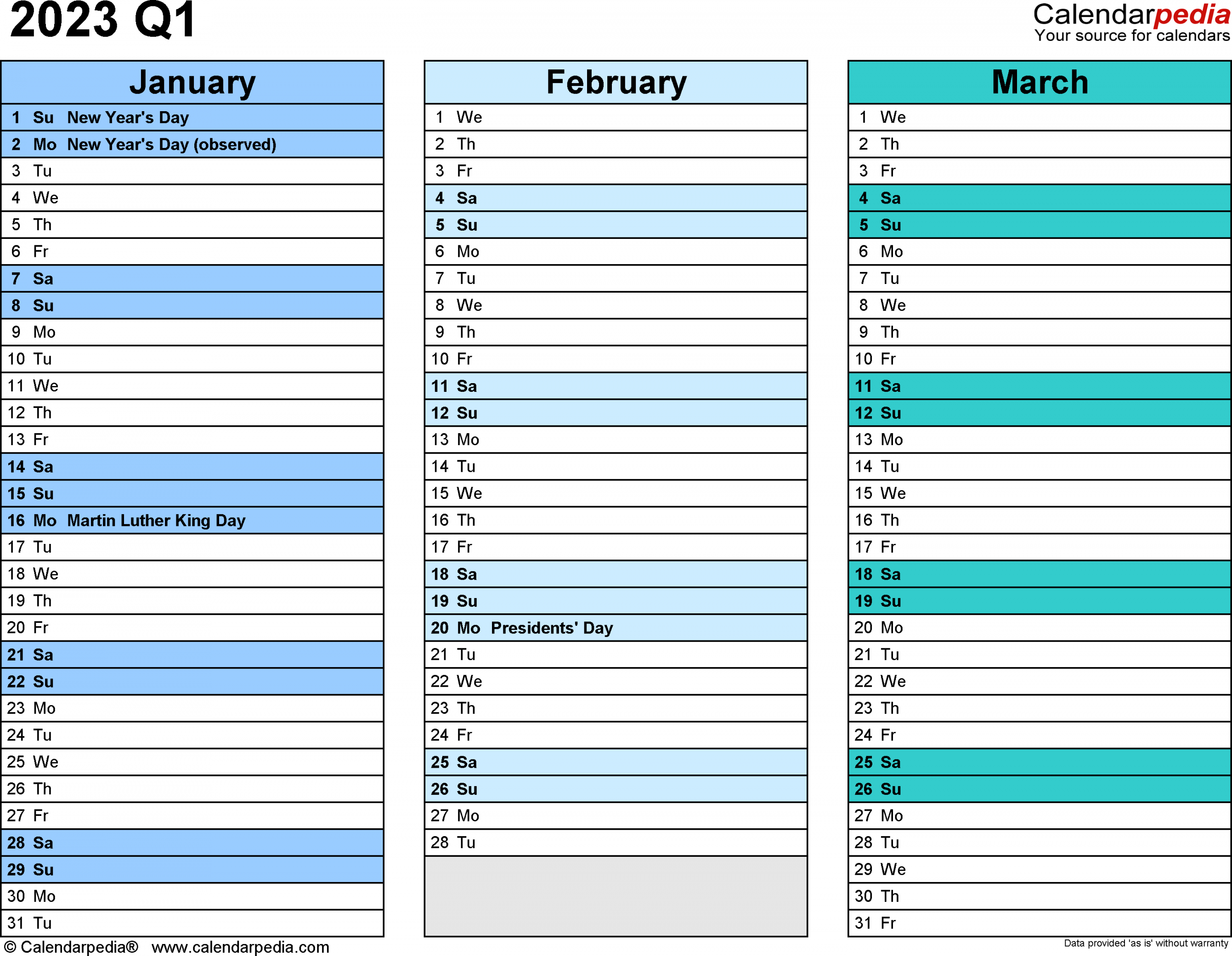 Quarterly Calendars  - Free Printable Excel Templates
