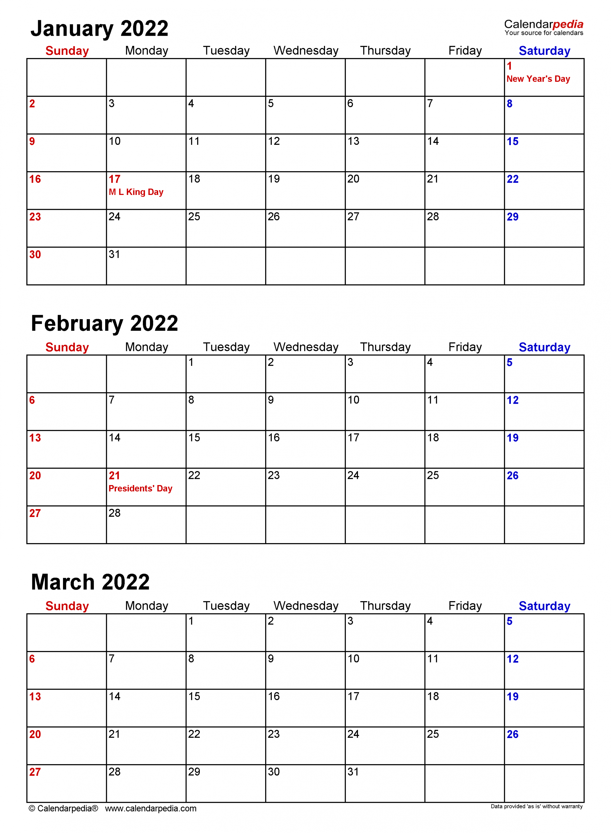 Quarterly Calendars  - Free Printable PDF Templates