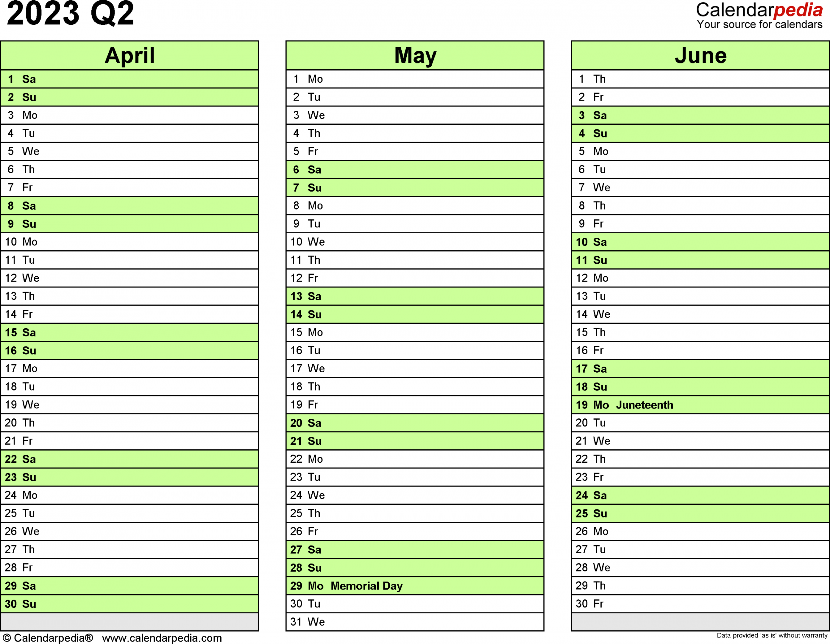 Quarterly Calendars  - Free Printable Word Templates