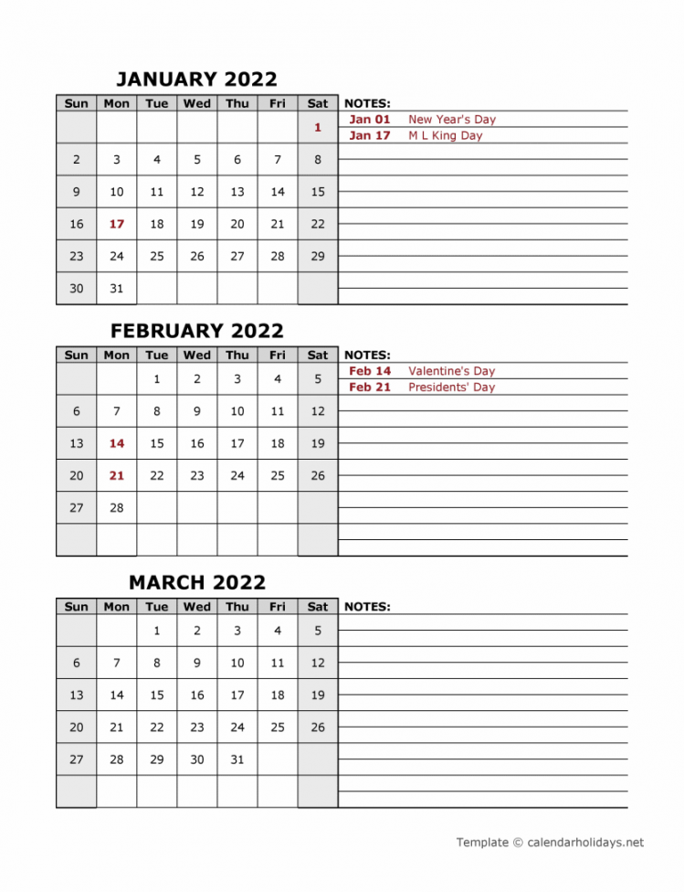 Quarterly Template - CalendarHolidays
