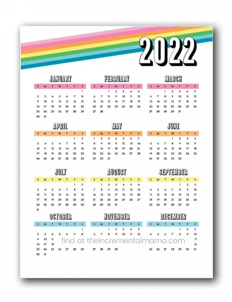 Rainbow  One-Page Calendar PDF - Free Printable Template
