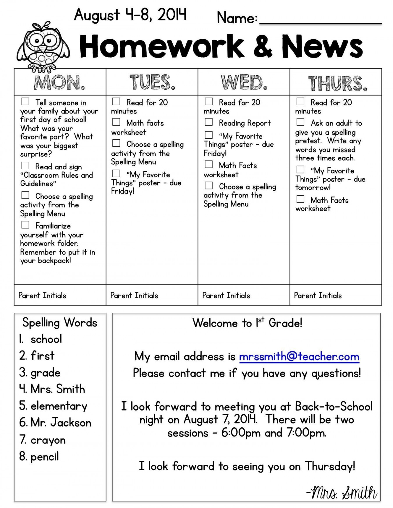 St Grade Homework Chart Templates  Kindergarten homework