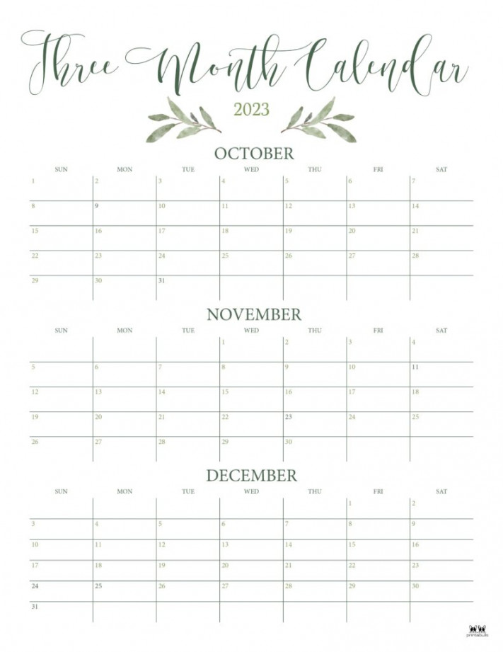 Three Month/Quarterly Calendars -  FREE Calendars  Printabulls