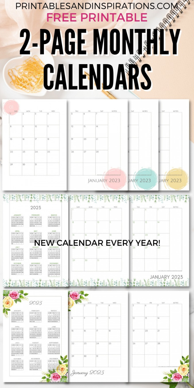 Two Page Monthly Calendar Template – Free Printable