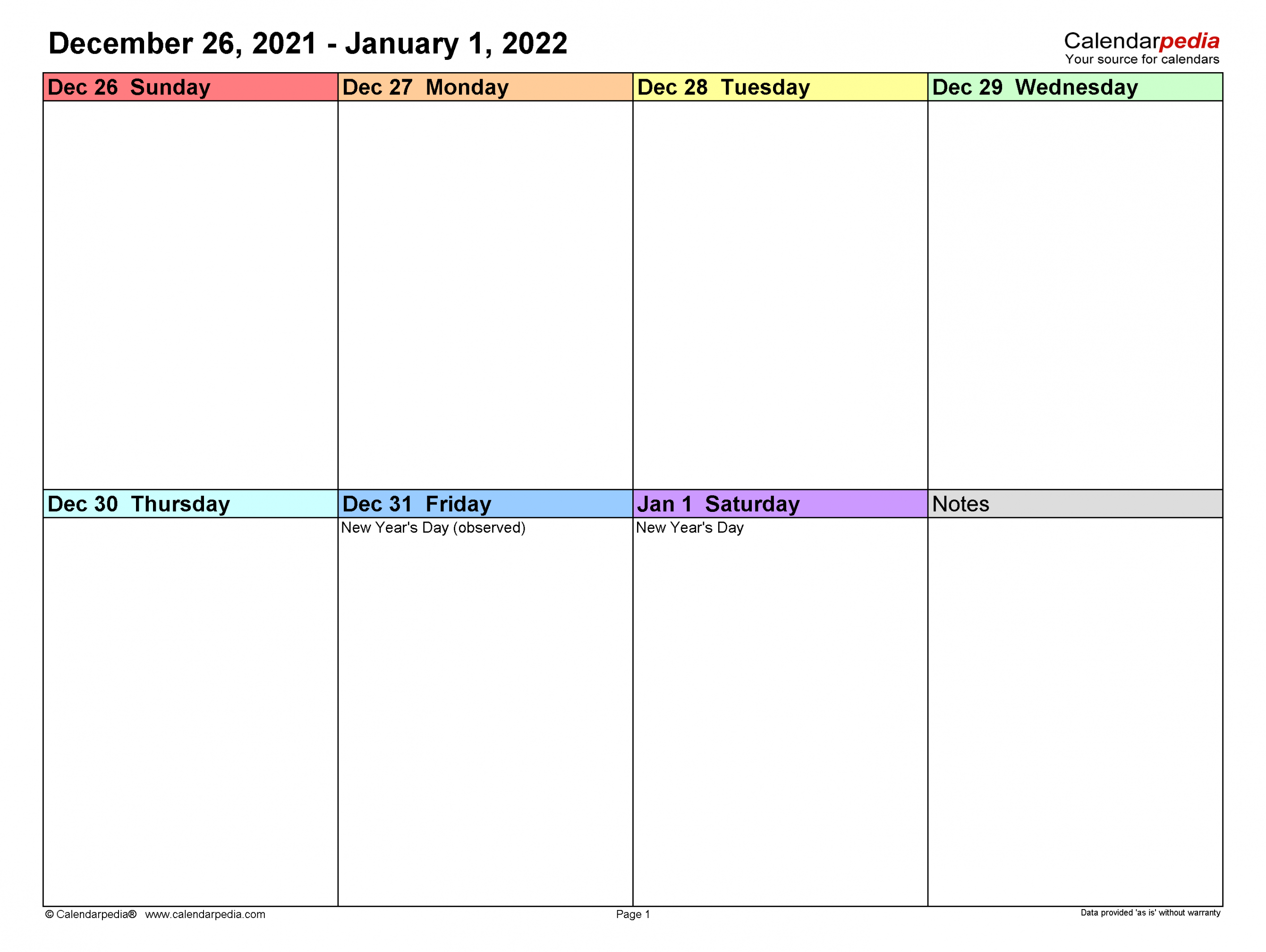 Weekly Calendars  for PDF -  free printable templates