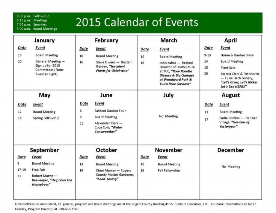 Year Calendar Of Events Template  Event calendar template