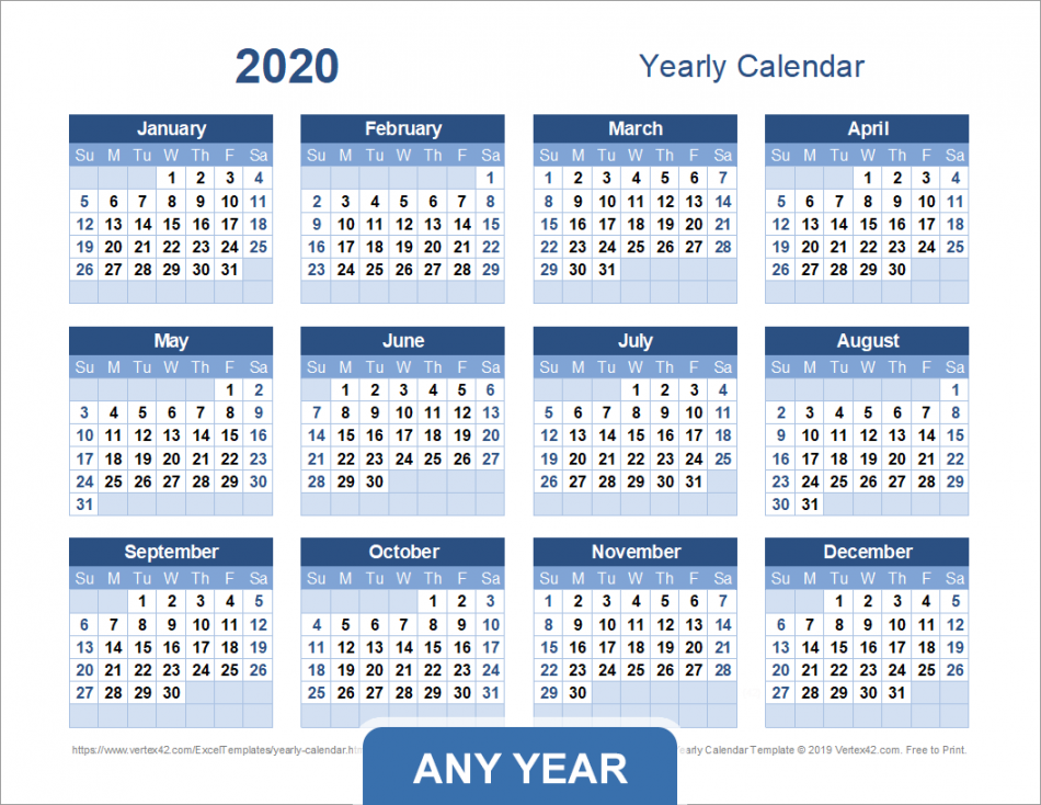 Yearly Calendar Template for  and Beyond