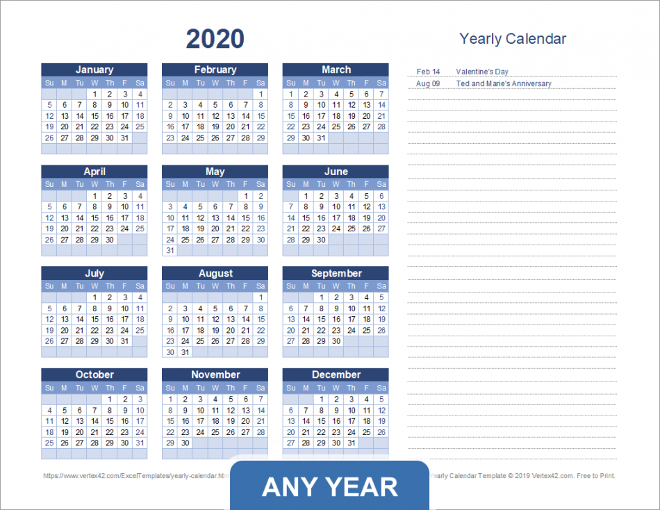 Yearly Calendar Template for  and Beyond