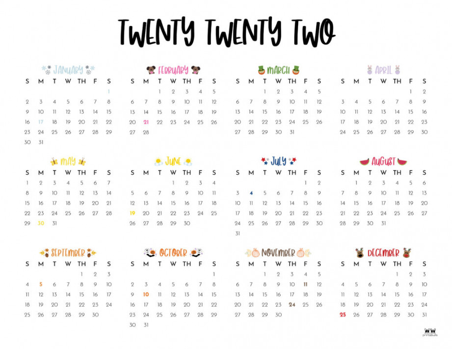 Yearly Calendars -  FREE Printables  Printabulls