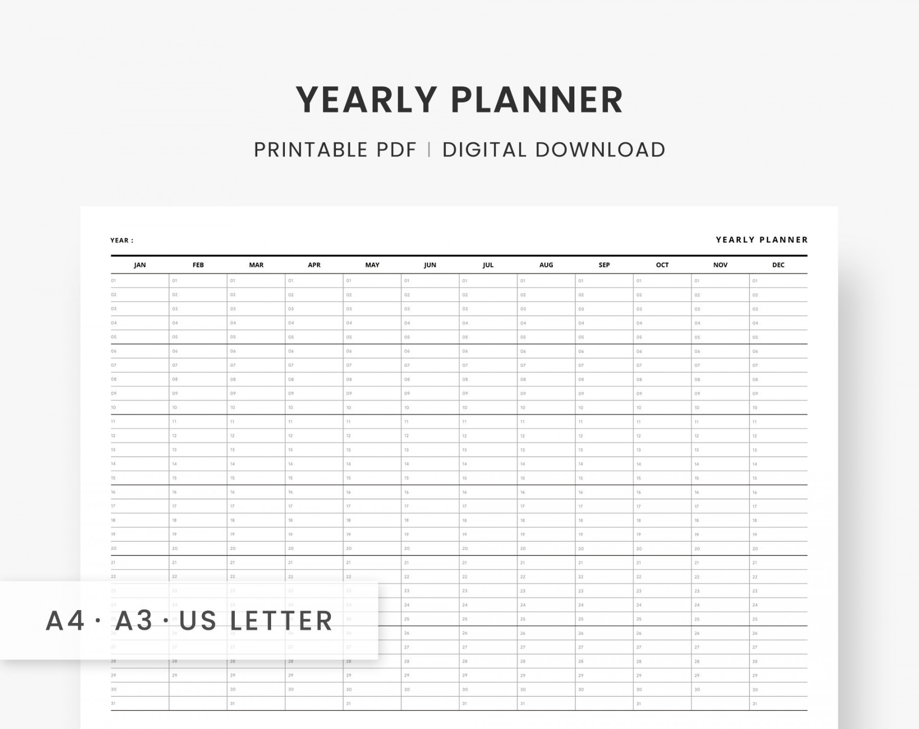 Yearly Planner Printable Year at a Glance Desk and Wall - Etsy