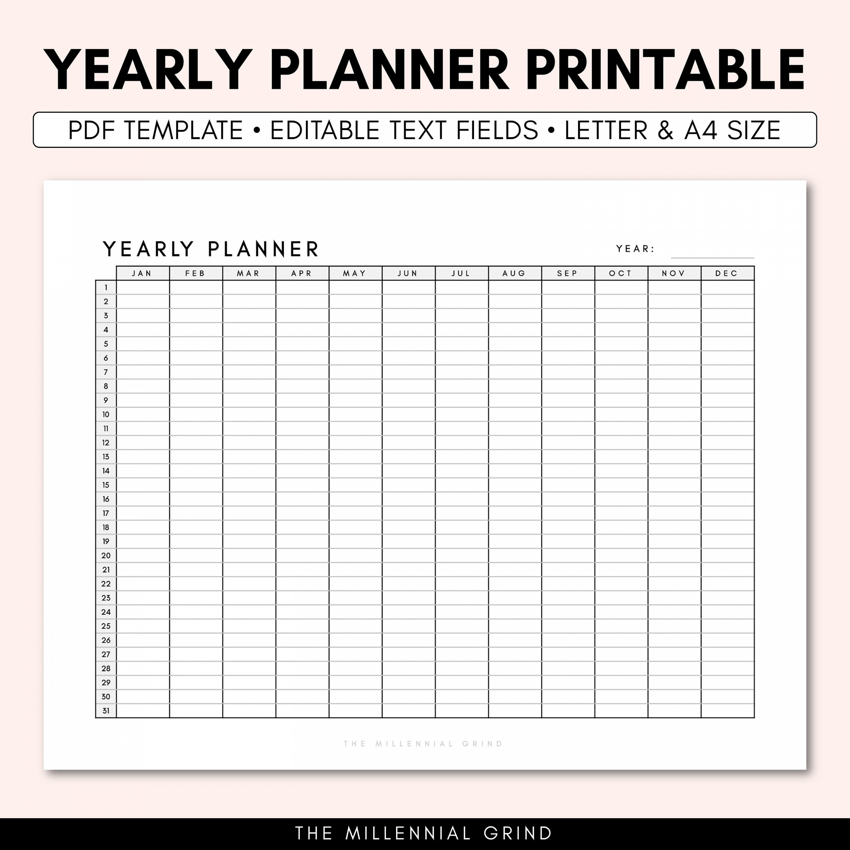 Yearly Planner Printable Yearly Planner PDF Template - Etsy