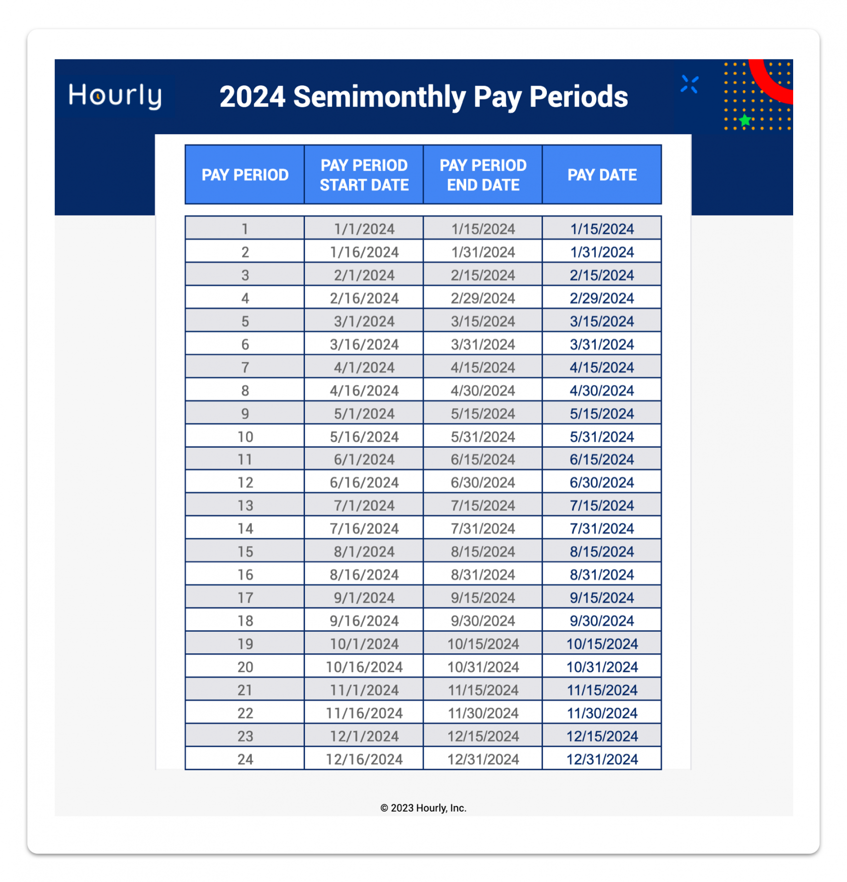 and  Semimonthly Pay Schedules - Hourly, Inc.