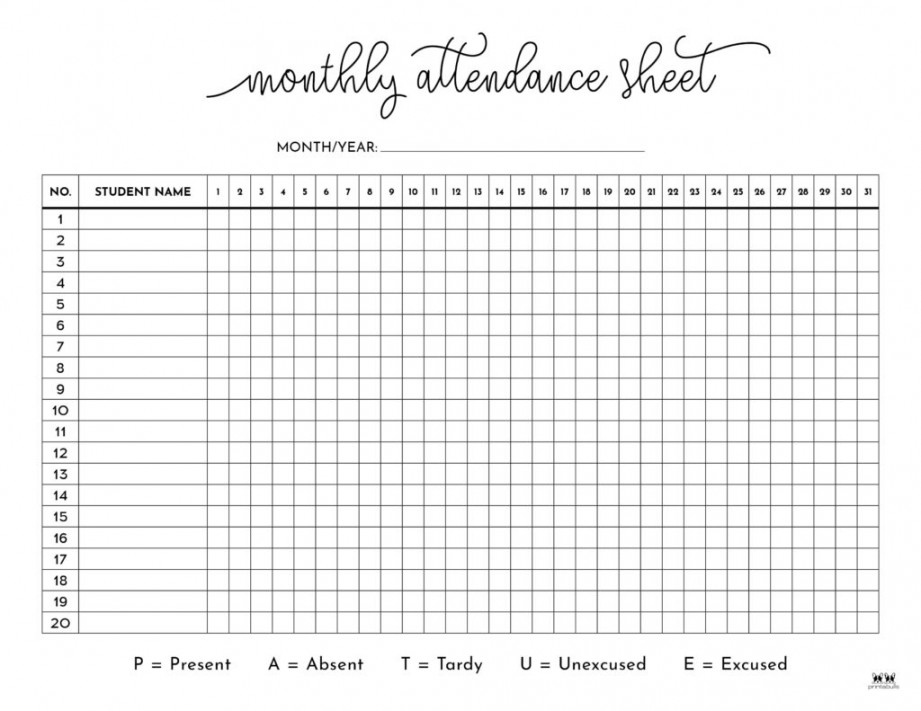 Attendance Sheets -  FREE Printables  Printabulls