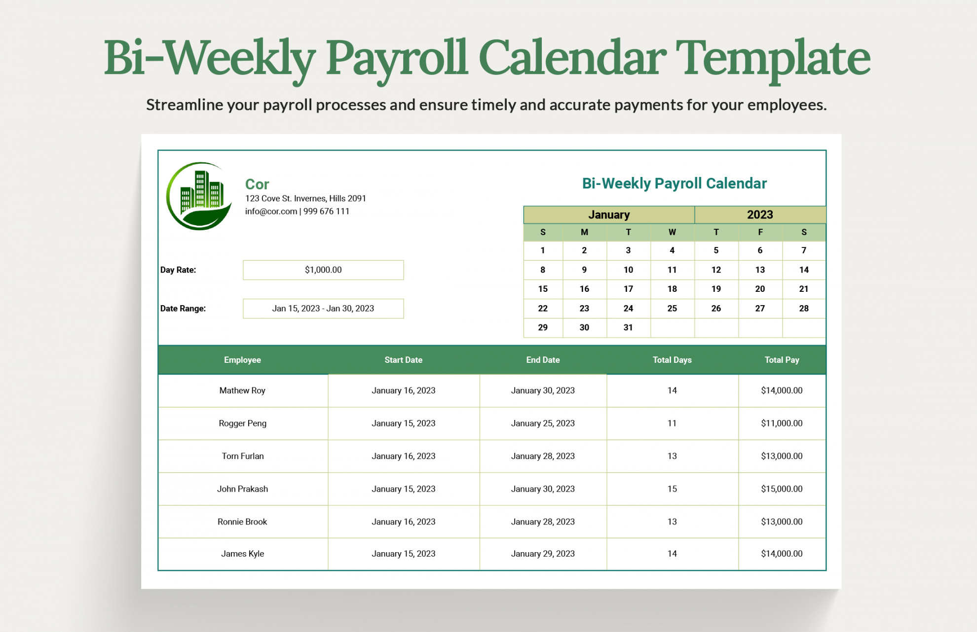 Bi-Weekly Payroll Calendar Template - Download in Word, Google